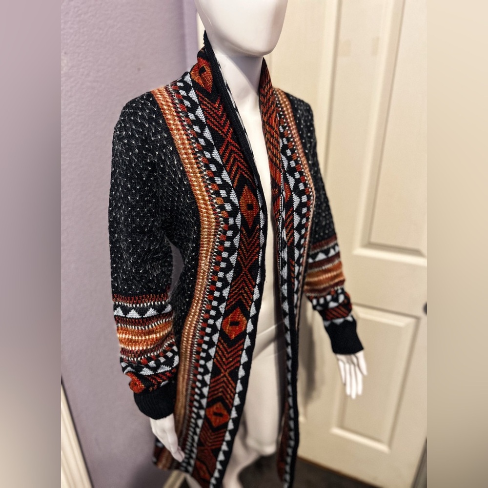 NATURAL SELECTIONS SZ M NAVY SIERRA SUNRISE CARDIGAN TRIBAL AZTEC WESTERN BOHO